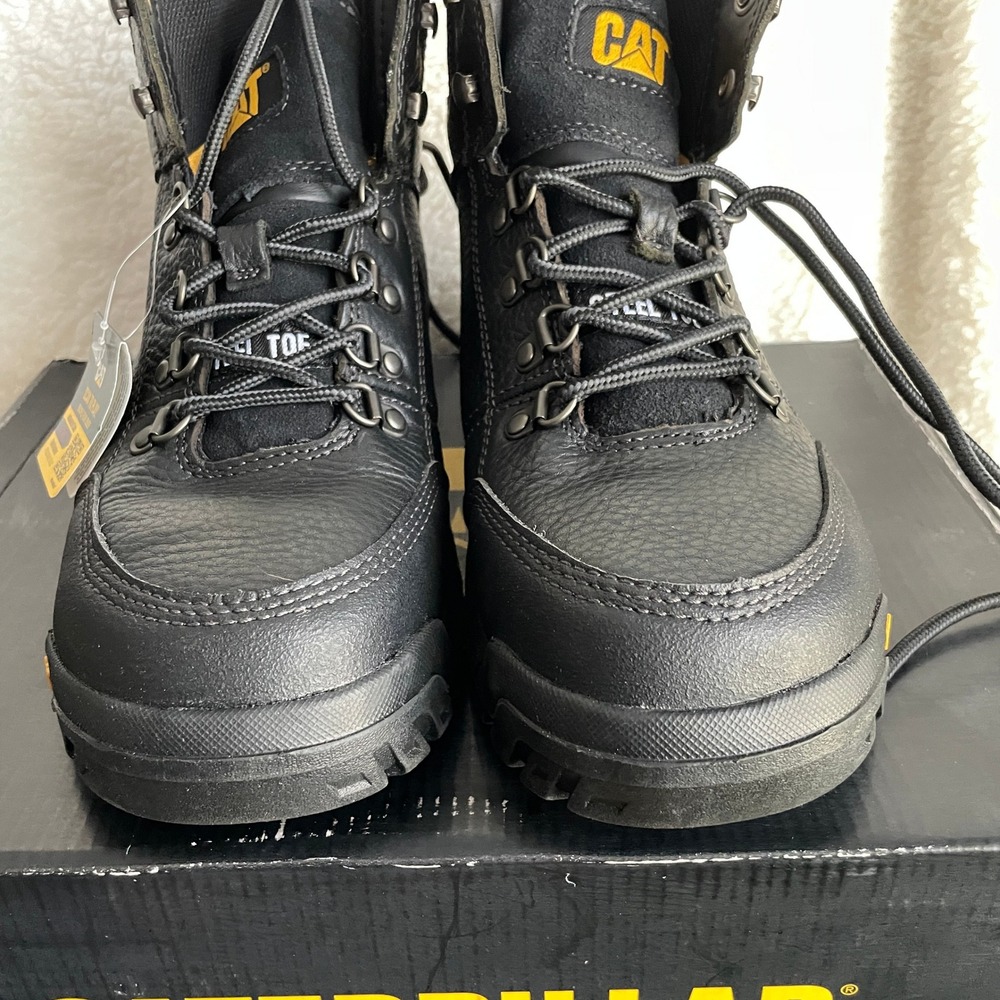 Caterpillar Leather Mens 10.5 Outline ST Steel Toe Work Boots Black P722601